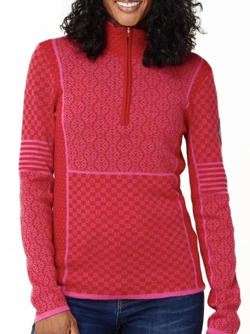 Krimson Klover Pink & Hot Pink Half-Zip Patterned Light Wool Turtleneck Sweater